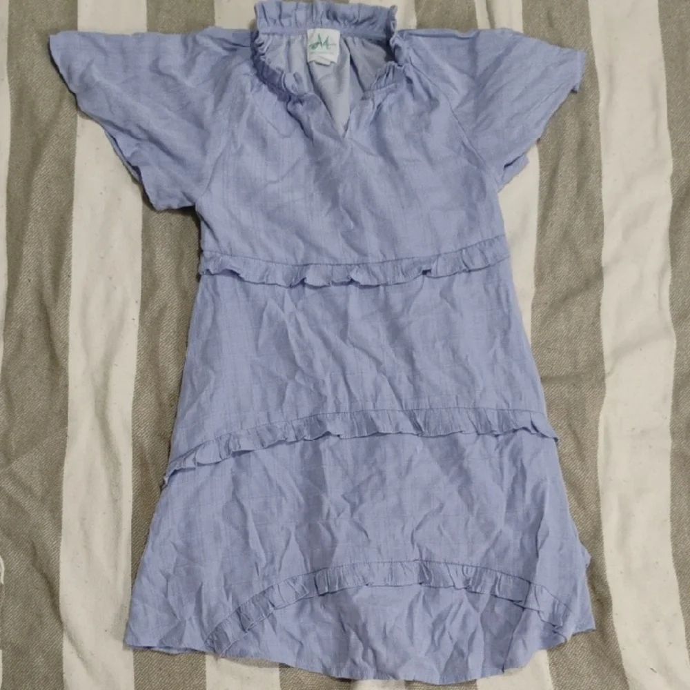 The Mint Julep Boutique Girls Small Light Blue Flirty Dress with Ruffles